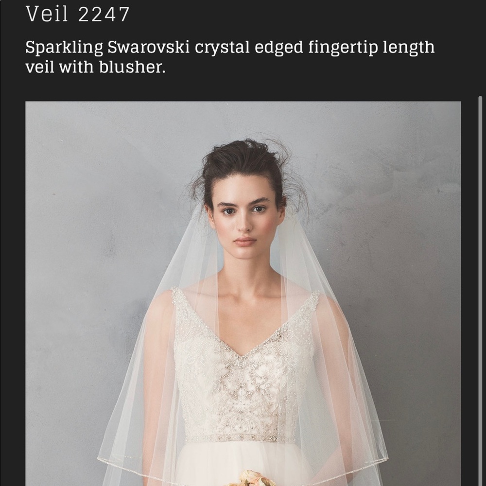 WEDDING VEIL- Sparkling Swarovski crystal edged fingertip length with blusher.